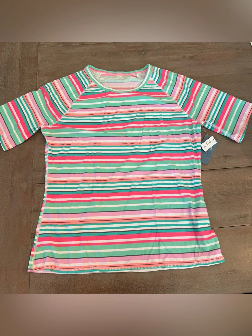 Old Navy Women’s Rash Guard Short Sleeve Striped Multicolor Sz XL New UPF 50